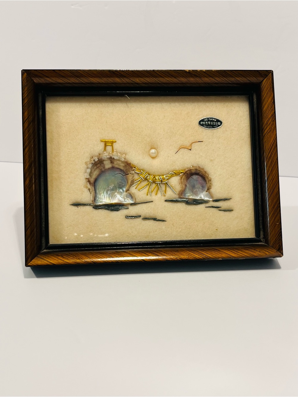 Vintage Japanese Ise-Shima National Park Mother of Pearl Shadow Box Wall Hanging
